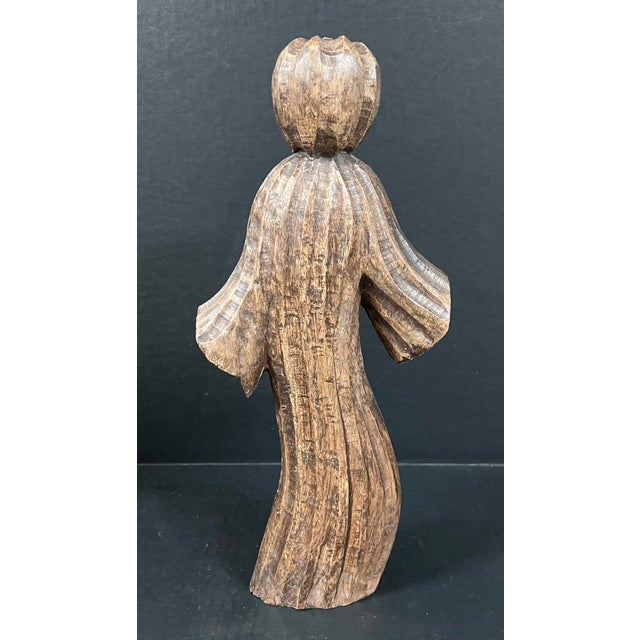Folk Art Carved Wooden Jack O Lantern Ghost Statue For Sale In New York - Image 6 of 7