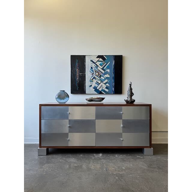 Modern 1980s Post Modern Mahogany & Aluminum 6 Drawer Dresser For Sale - Image 3 of 17