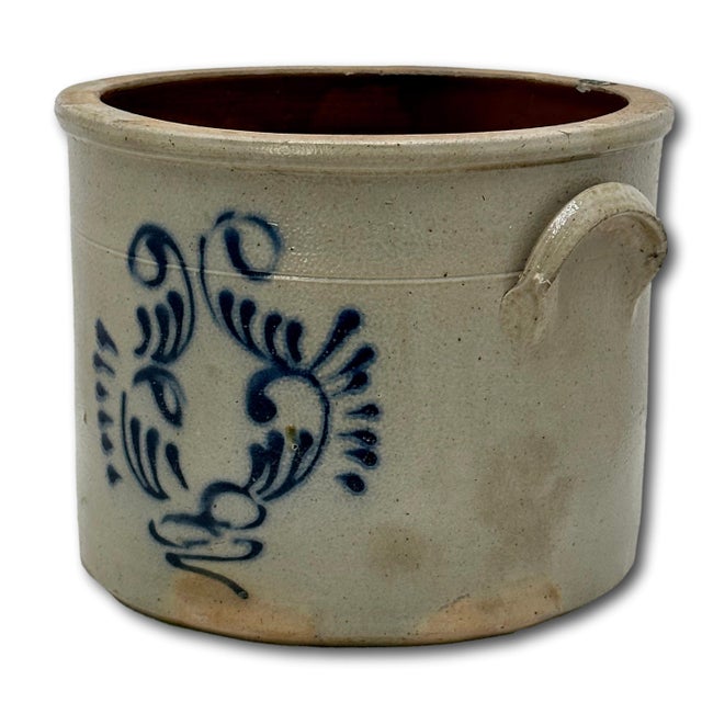 Very Nicely Blue Decorated Small 1 Gallon Size Antique American Stoneware Storage Crock - Mid 19th Century For Sale In Boston - Image 6 of 18