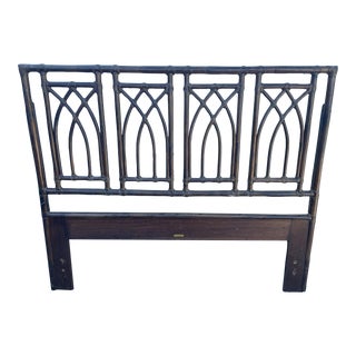 1970s McGuire Brass Tagged Queen Cathedral Headboard With Leather Wraps For Sale