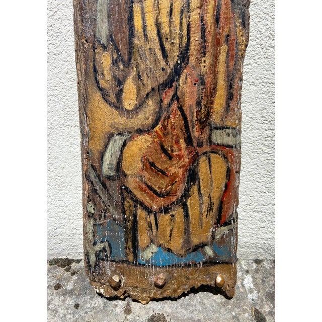 Primitive Folk Religious Panel on Weathered Wood, 1890s For Sale - Image 5 of 7