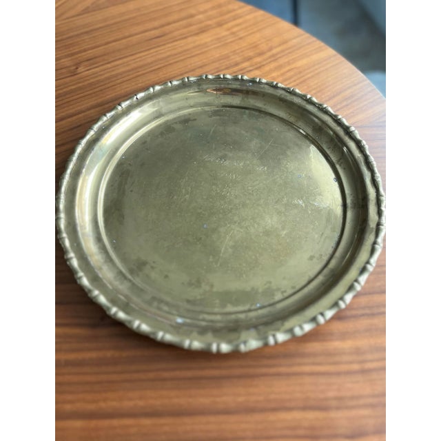 Metal Vintage Engraved Brass Christmas Tray With Faux Bamboo Accent "Love Mom" For Sale - Image 7 of 9