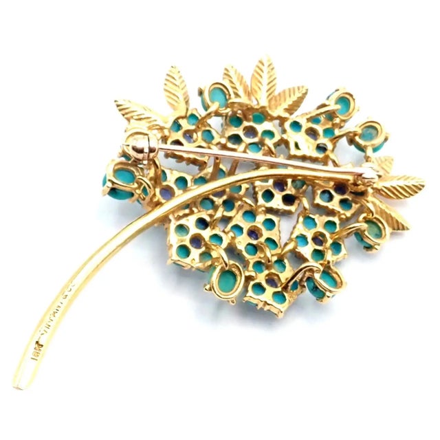 Blue Mid 20th Century Tiffany & Co. Yellow Gold Turquoise Sapphire Pin Brooch For Sale - Image 8 of 8