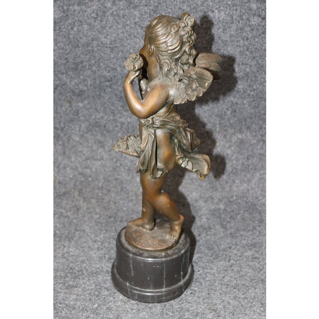 1960's Patinated Winged Putti Sculpture on Marble Base For Sale - Image 9 of 10