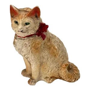Large Antique American Circus - Carnival Prize Chalkware Figurative House Cat Coin Bank - Circa Very Early 1900s