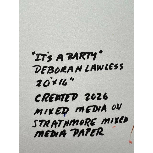 Paper Original Abstract Mixed Media 20x16” Painting Signed Unframed “It’s a Party” Heavyweight Paper For Sale - Image 7 of 7