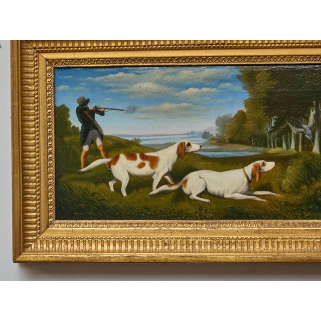 19th Century English Painting of Hunting Scene with Pointer Dogs and Sportsman in Landscape For Sale - Image 9 of 12