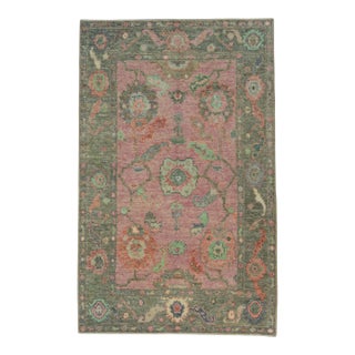 Gray & Pink Turkish Oushak Rug 3'11" x 6'4" For Sale