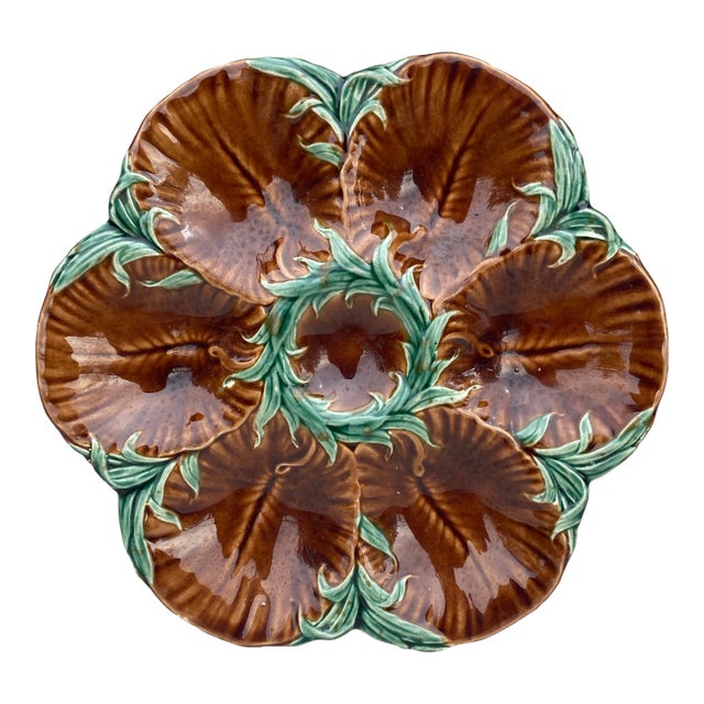 19th Century Majolica Chocolate Oyster Plate Luneville For Sale