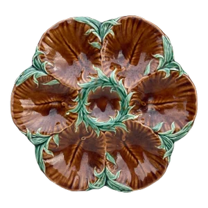 19th Century Majolica Chocolate Oyster Plate Luneville