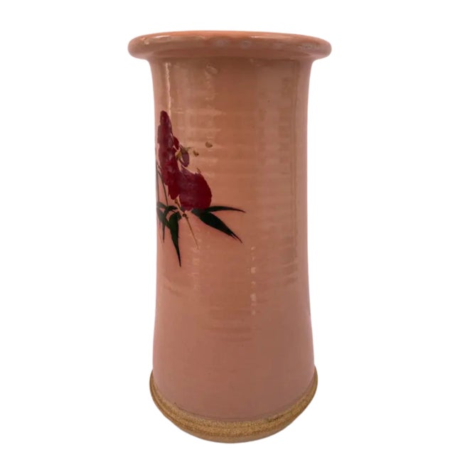 Ceramic Vintage Pottey Cylinder Vase Floral Motif For Sale - Image 7 of 17