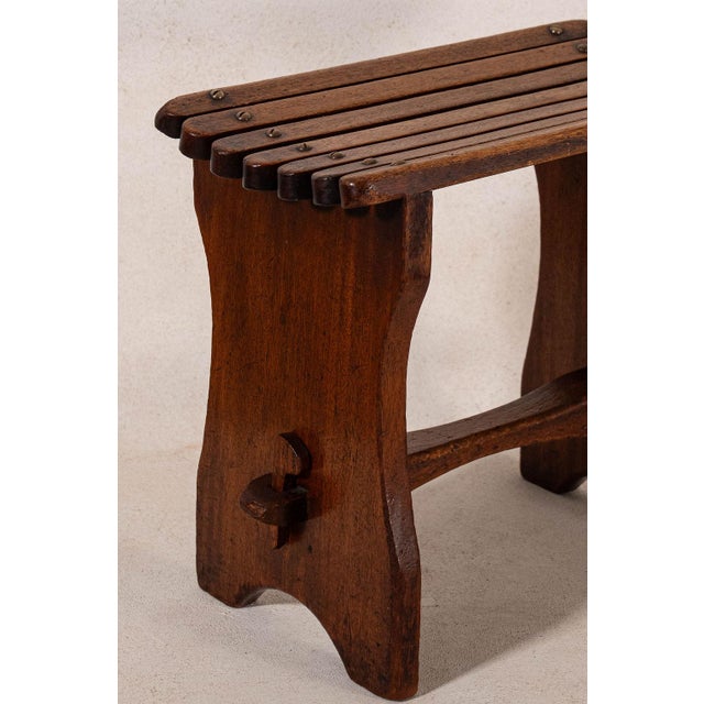 1940s English Oak Slatted Stool For Sale - Image 4 of 6