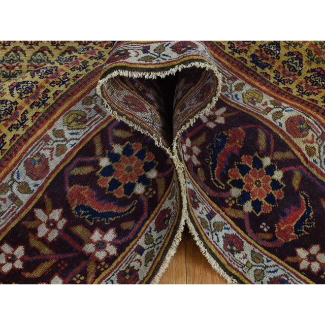 Brown 1900 Antique Persian Bidjar Yellow Boteh Wide Gallery Runner Rug For Sale - Image 8 of 13