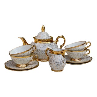 Mid-Century Porcelain Tea Set from Edelstein Bavaria, 1930s, Set of 10 For Sale