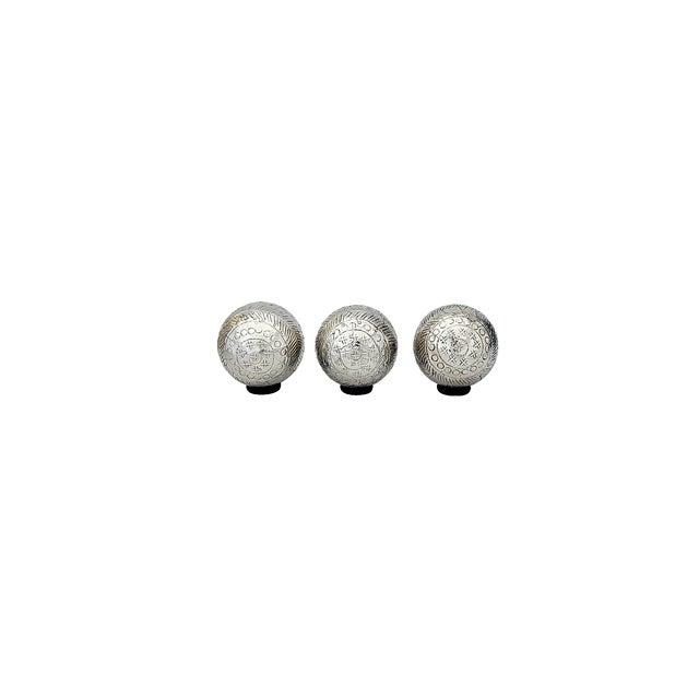 Early 19th Century Late 19th-Century French Artisan Hand-Engraved Maillechort Pétanque Boules, Set of 3, Euc For Sale - Image 5 of 8