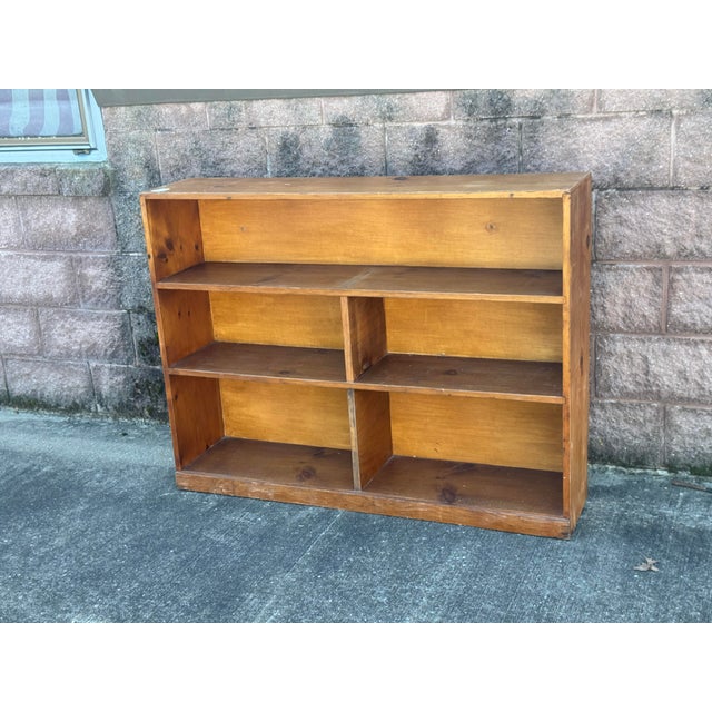 Vintage Rustic Pine Low Bookcase With Divided Open Shelving For Sale - Image 4 of 11