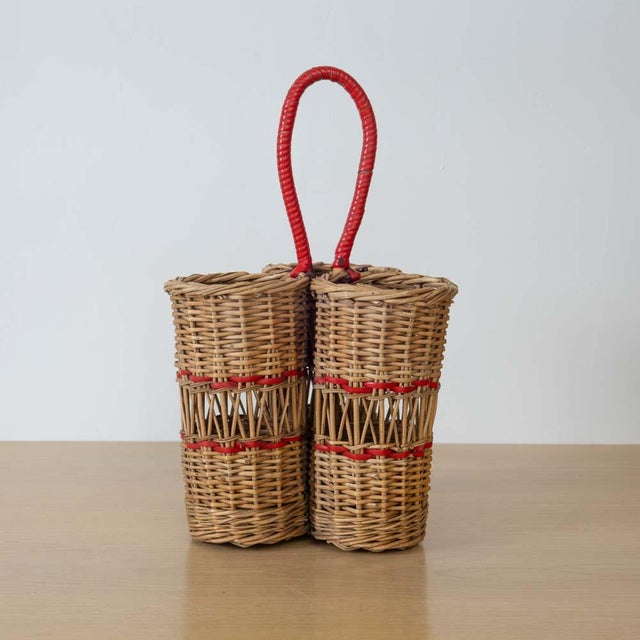 French 1950s French Wicker Wine Bottle Holder For Sale - Image 3 of 13
