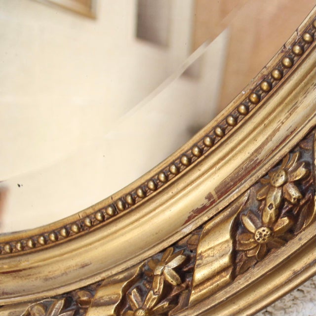 Gold Large French Belle Époque Era Gilded Oval Mirror For Sale - Image 8 of 13