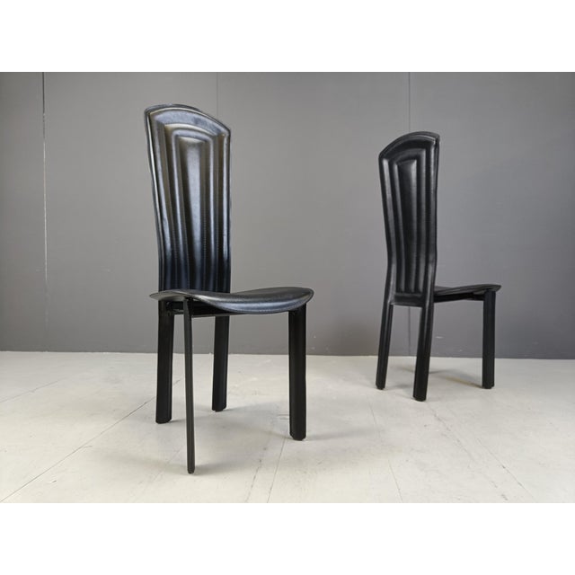 Vintage Black Leather Dining Chairs, 1980s, Set of 4 For Sale - Image 7 of 10
