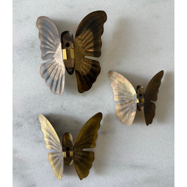 Brass Set of 3 Vintage Mid Century Brass Butterfly Wall Hangings For Sale - Image 8 of 8