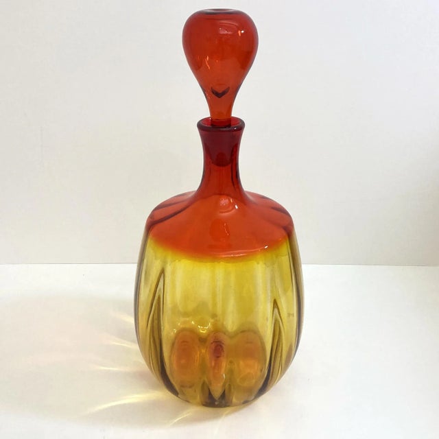 Mid-Century Modern Vintage Blenko Optic Tangerine Decanter, Signed by Nickerson For Sale - Image 3 of 8