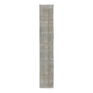 Long and Narrow Tabriz Runner With Taupe, Soft Blue and Light Brown Floral Design For Sale