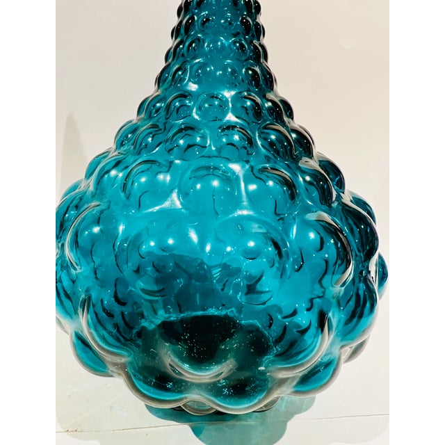 Mid 20th Century Vintage Empoli Genie Teal Blue Glass Decanter - Italian For Sale - Image 5 of 6