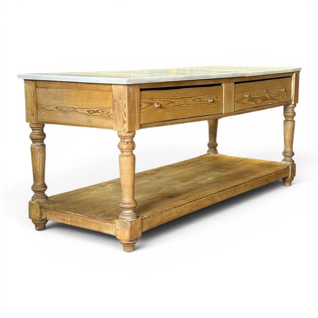 French Kitchen Table in Wood and Marble, 1890s For Sale - Image 9 of 9