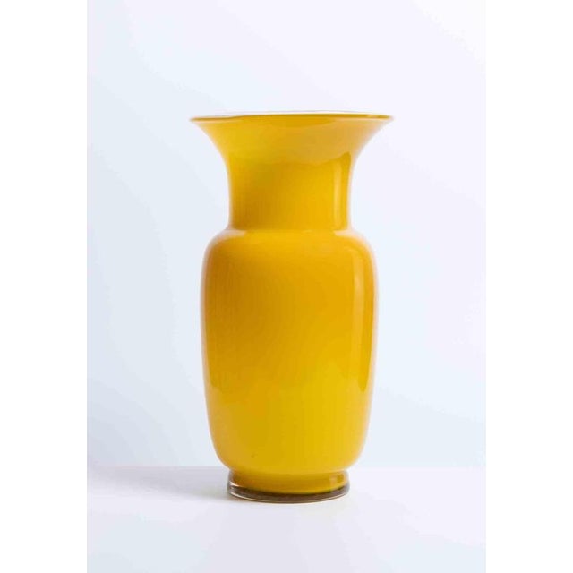 Vintage Art Glass vase in a yellow jacketed belly, attributed to Nason, and realized in 1970s. Signature in Acid on the...