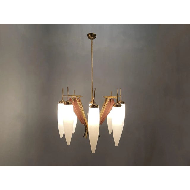 Large Opaline Glass Chandelier from Stilnovo, 1950s For Sale - Image 3 of 8