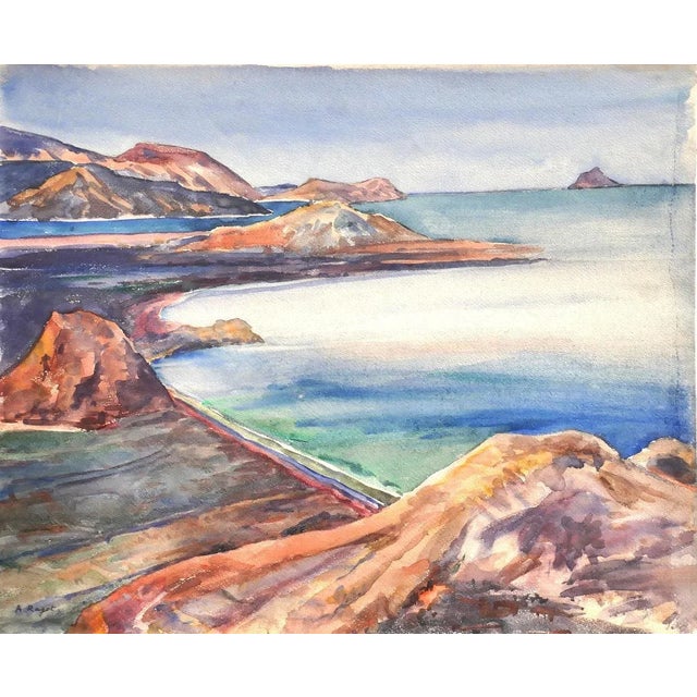 Landscape ''Eolie Island'' in an original artwork in watercolor realized by the French artist André Ragot ( 1894-1971)....