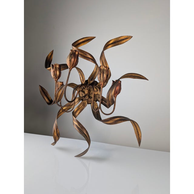Mid-Century Modern Large Golden Tulip Wall Sconce, 1960s For Sale - Image 3 of 8