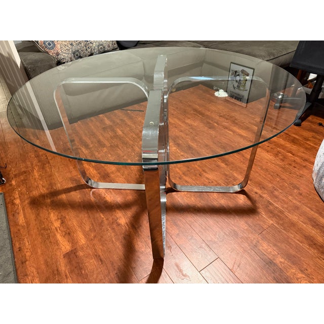 Chrome Italy 1970s Mid-Century Modern Glass and Stainless Steel Dining Table - Unsigned Gary Gutterman / Axius Design. For Sale - Image 8 of 9