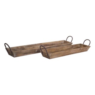 Wooden Tray with Handles (Set of 2) For Sale