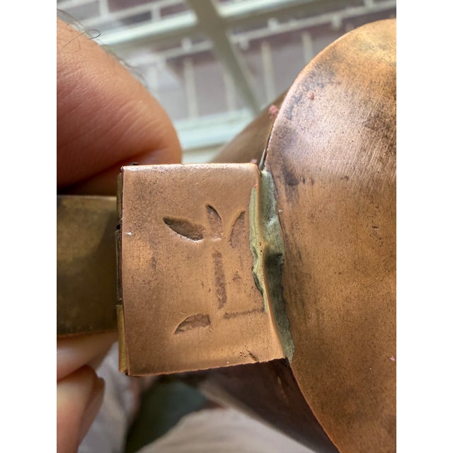 Mid-Century Modern 1960s Handcrafted Mid-Century Modern Copper Coffee Service Artisan Studio Brass & Wood Sculptural Design - Set of 3 For Sale - Image 3 of 18
