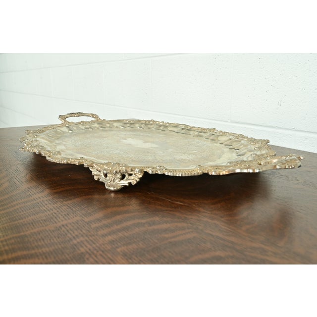 Late 19th Century Tiffany & Co. Style Antique Victorian Repoussé Silverplate Serving Tray For Sale - Image 5 of 12