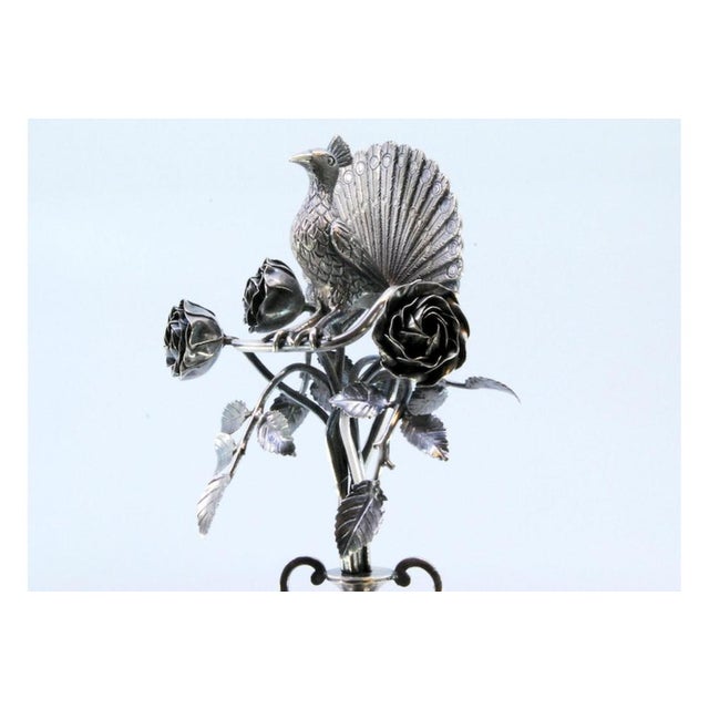Silver Toothpick Holder with Peacock For Sale - Image 4 of 9