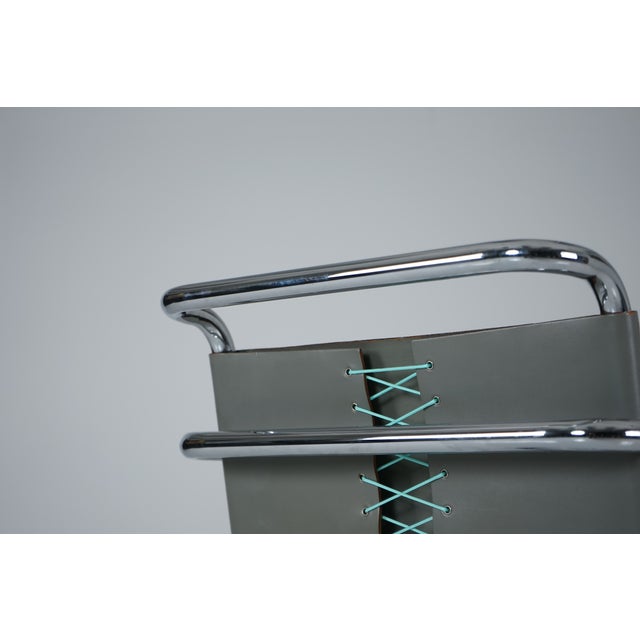 Gray MR20 Tubular Steel Cantilever Chair in Grey Leather by Ludwig Mies van der Rohe for Knoll International, 1970s For Sale - Image 8 of 18