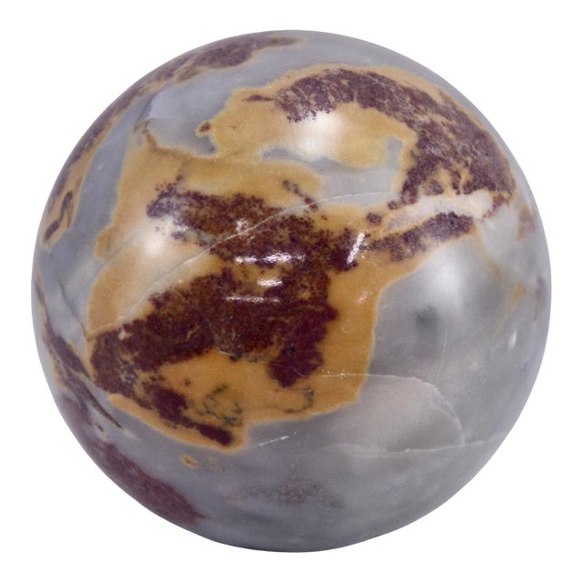 Natural Jasper gray and red agate stone marble quartz 2.75” ball in tones of red, burnt sienna, gray, white and...