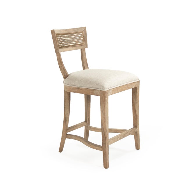 Carvell Cane Back Counter Stool - Natural Linen / Weathered Oak Frame For Sale - Image 4 of 4
