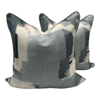 Harlequin Perspective Emerald/Peony Pillows- A Pair For Sale