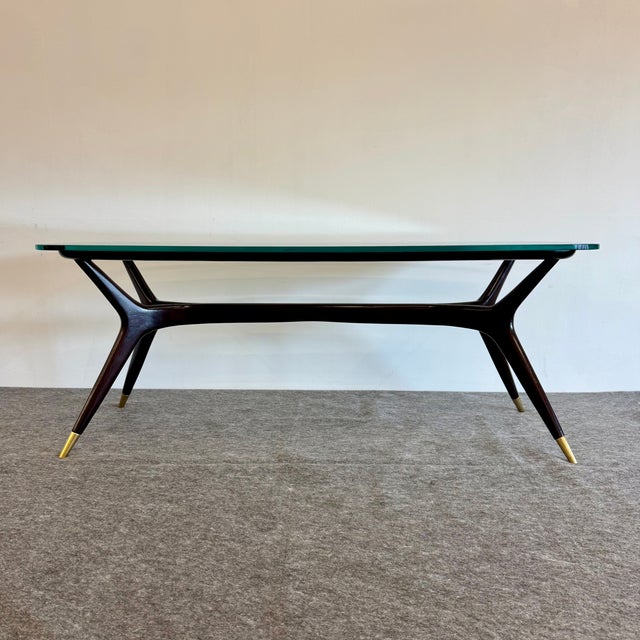 Vintage Coffee Table with Glass Top, 1950s, in Restored conditions. Designed 1950 to 1959