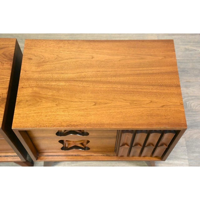 Wood Walnut Mid Century Nightstands - a Pair For Sale - Image 7 of 10