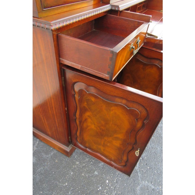Brown Grosfeld House Mahogany 2 Part Large Breakfront China Display Cabinet With Desk For Sale - Image 8 of 12