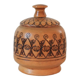 Vintage Handmade Pyrography Wood Trinket Box For Sale