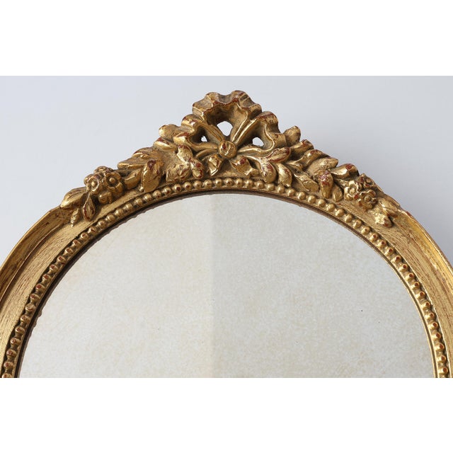 Oval Giltwood Mirror with Rococo-Style Floral Crest, 1950s For Sale - Image 6 of 11