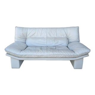 Vintage Nicoletti Italia Postmodern Gray Leather Loveseat, Italy, 1980s For Sale