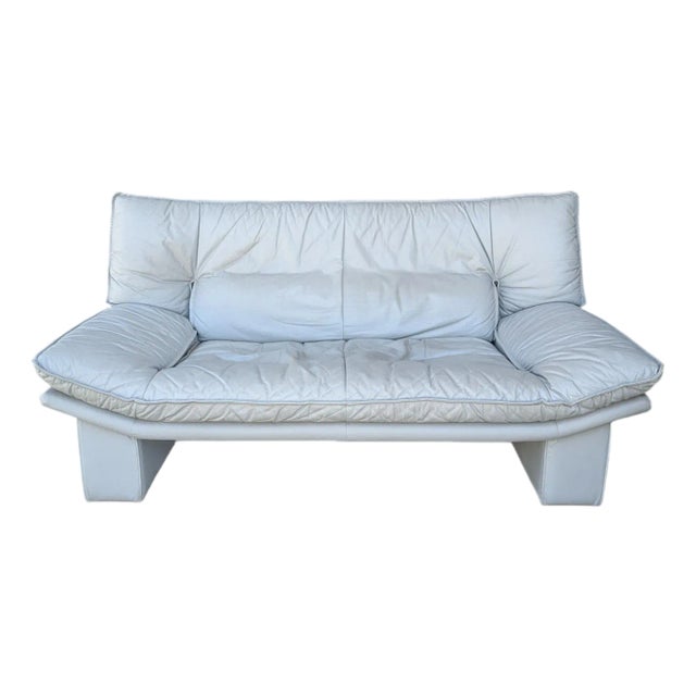 Vintage Nicoletti Italia Postmodern Gray Leather Loveseat, Italy, 1980s For Sale