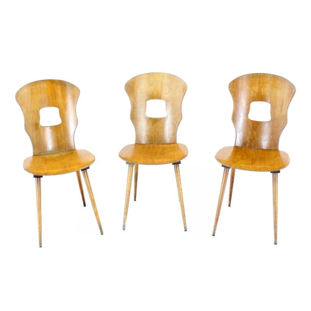 Set of Three Mid Century Swedish Modern Molded Birch Plywood Chairs Dowels Legs.
