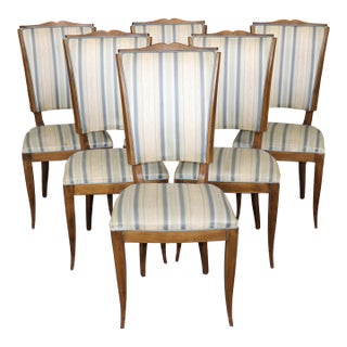 6 French Art Deco Mustache Back Dining Chairs Attributed to Jules Leleu For Sale
